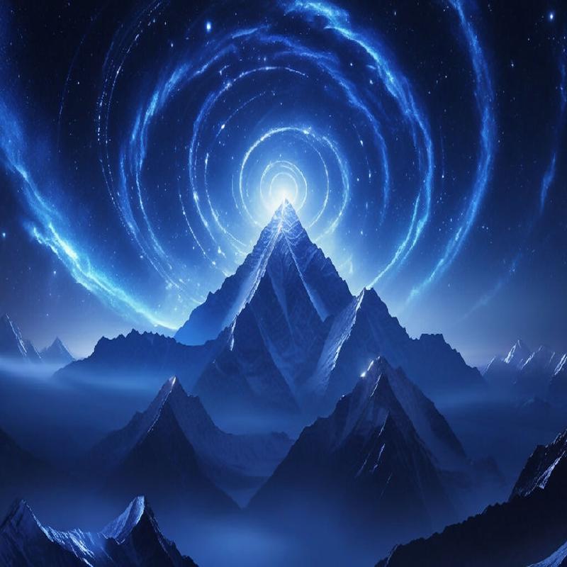 \"A breathtaking aerial shot of Mount Kailash under a swirling cosmic night sky